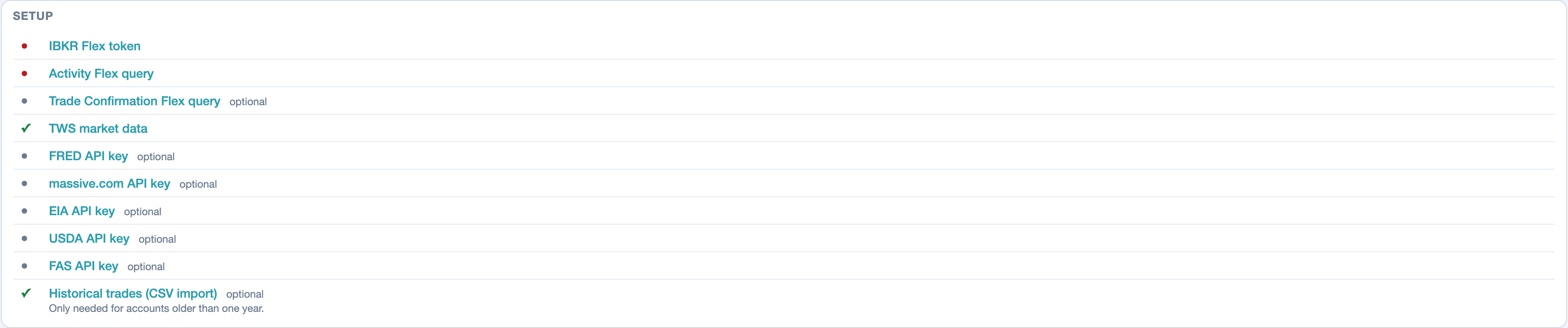 Dashboard: Setup card with open and completed steps